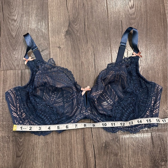 Cacique Bra Unlined Balconette 44DD Coquette Blue Pink Bows Lace Sheer Barbie - Picture 9 of 10